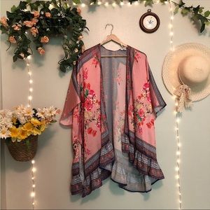 Umgee Hot Pink Flirty Floral Shawl Kimono Blouse